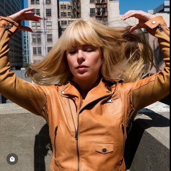 JKT NYC Piper Patina Leather Jacket Au Lait Tan Cropped Unlined Zippers Size XS - Picture 6 of 16